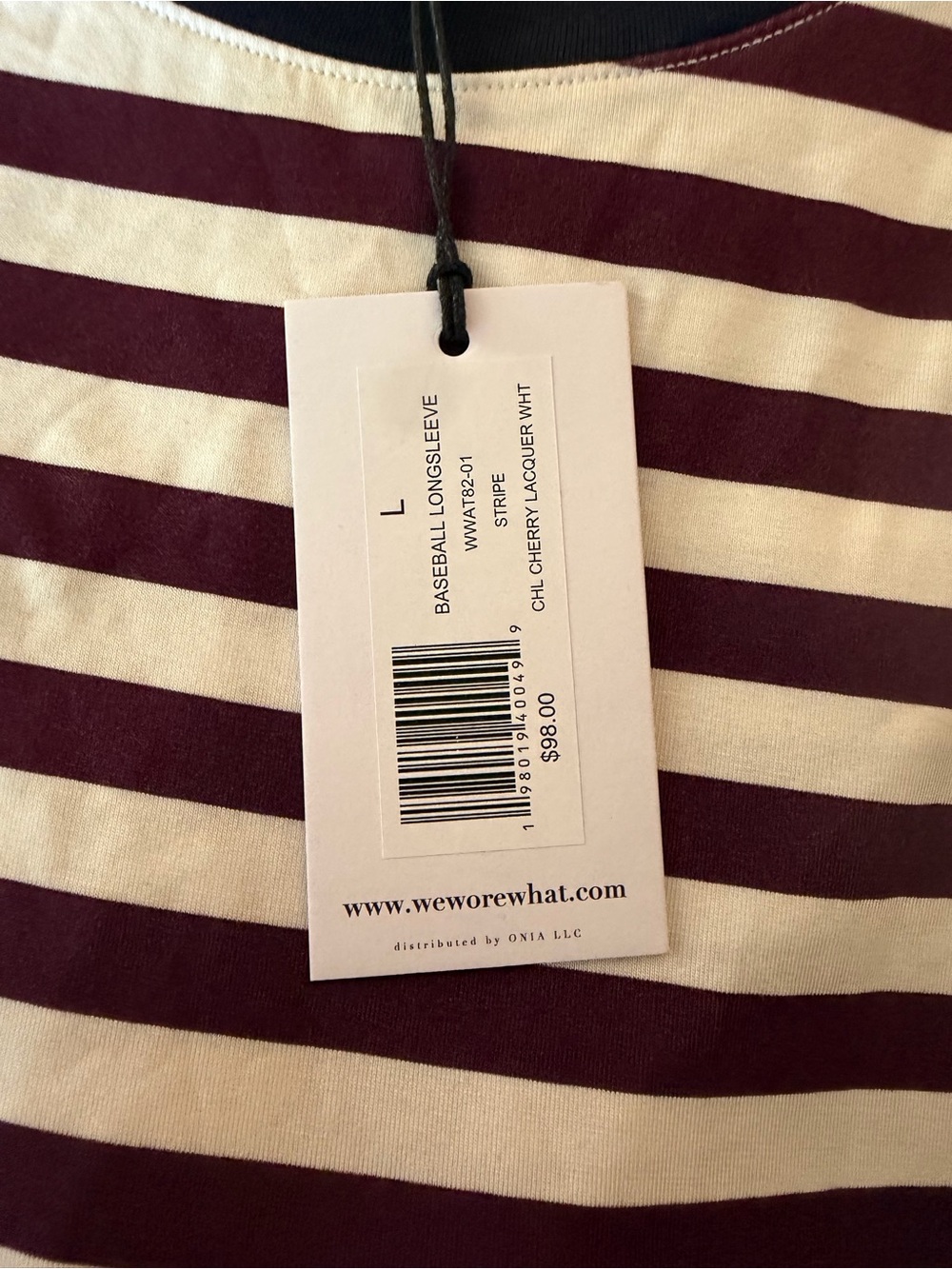 WeWoreWhat Burgundy and Cream Striped Cropped Long-Sleeve Top NWT - Picture 3 of 4